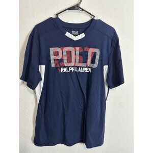 Polo Ralph Lauren Youth Kids Dark Blue Shirt Red Logo Short Sleeve T Shirt Sz XL